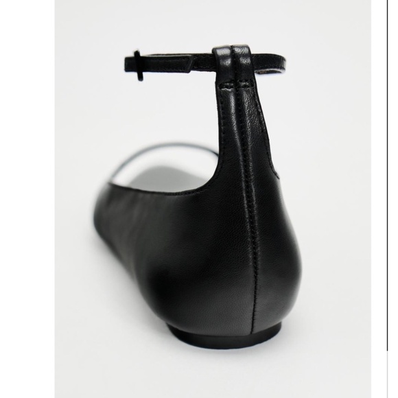 ZARA Flat Open Pointed Toe Black Leather Ballet Flats - Picture 10 of 11